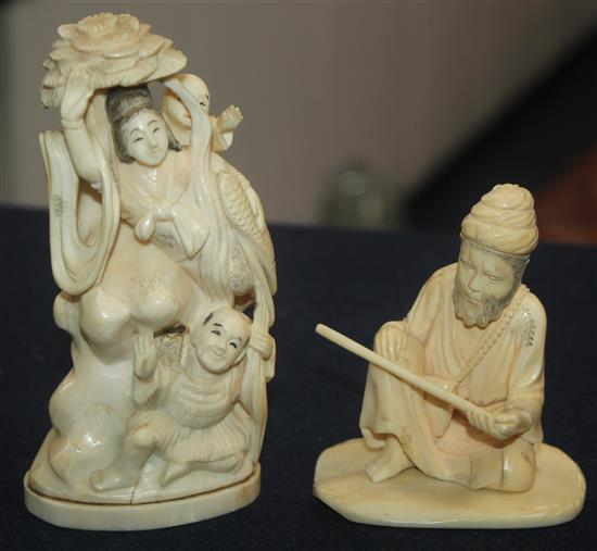 Three Japanese ivory okimono and a Chinese ivory figure, early 20th century, 8.5 - 18cm